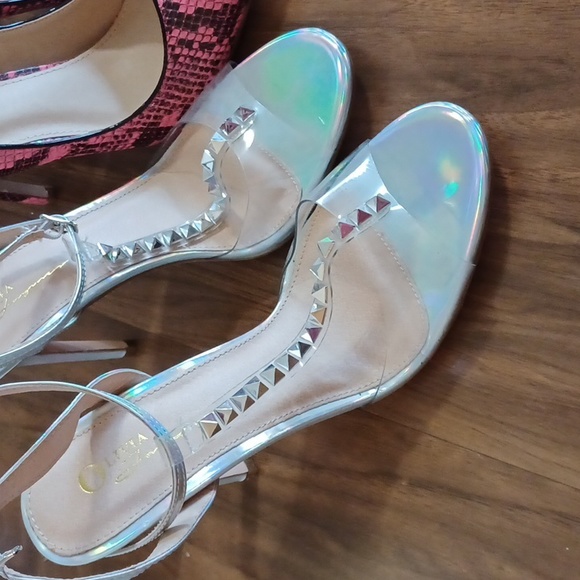 2 pairs, Olivia , shoes, high heels, snake, pink, silver studded, size 10, - Picture 3 of 7
